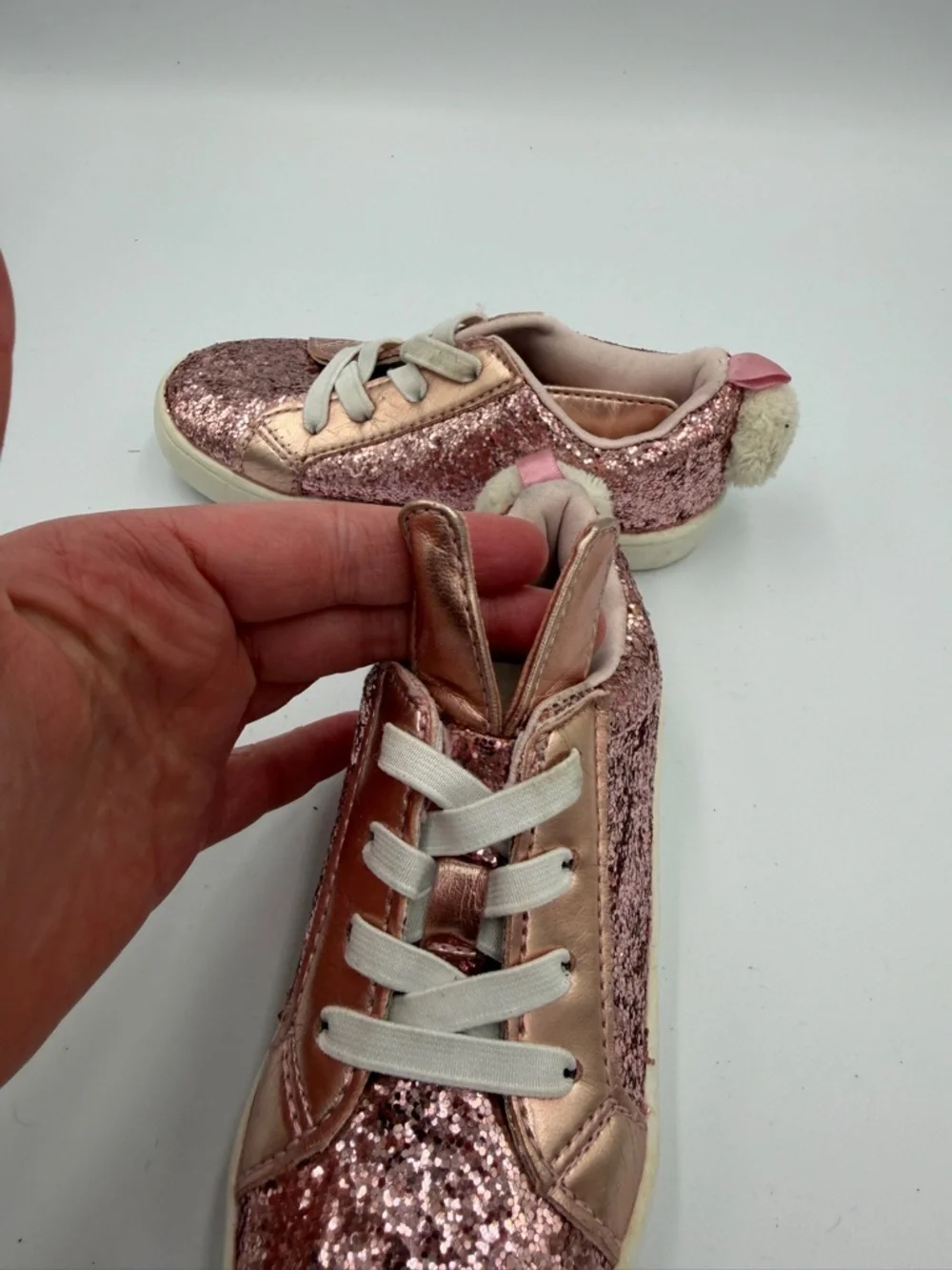 Carter's Toddler Girls 10 BUNNY Glitter Pom-Pom Sneakers - Rose Gold Easter Shoe
